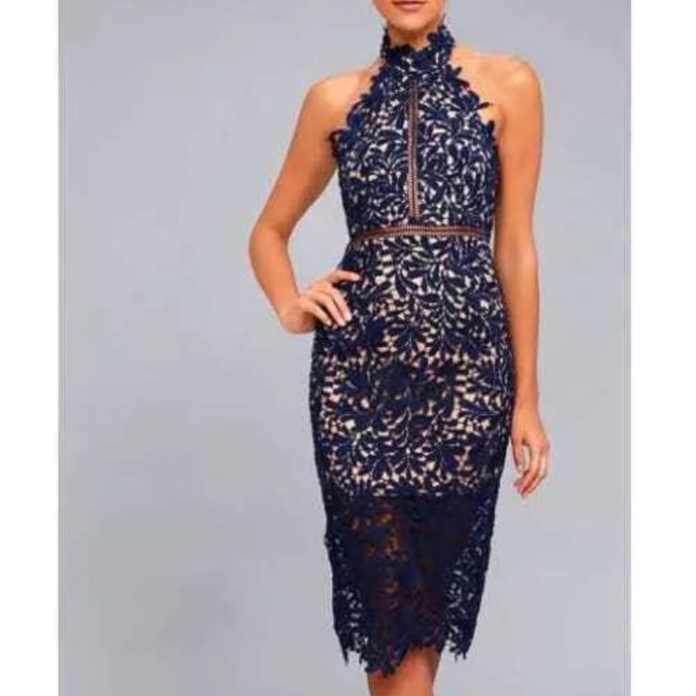 Lulu's Navy Lace Midi Dress